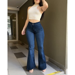 Women's Bell Bottom High Waisted Pull On Skinny Straight Fit Flare Denim Jeans