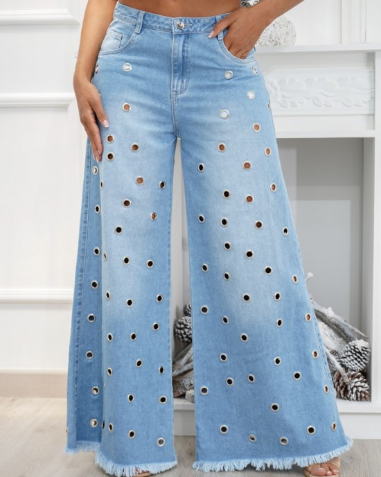 Pants Palazzo Eyelets Jeans Pants Palazzo Eyelets Jeans