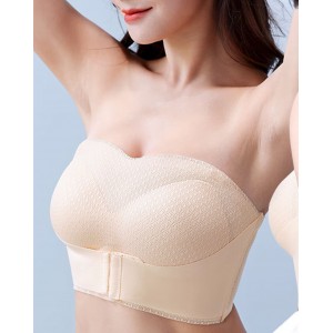 Full Support Non-Slip Convertible Bandeau Bra, Women Gathering Plus Size Push Up Strapless Bra