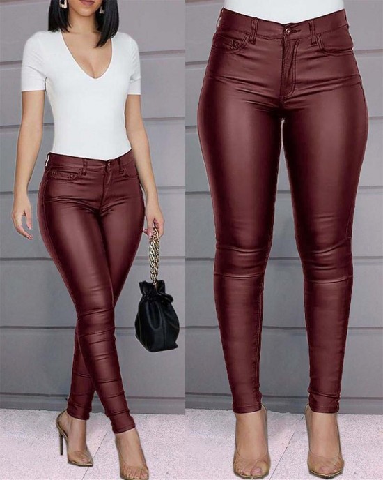 Casual Sexy Solid Color Pu Leather Pants Casual Sexy Solid Color Pu Leather Pants