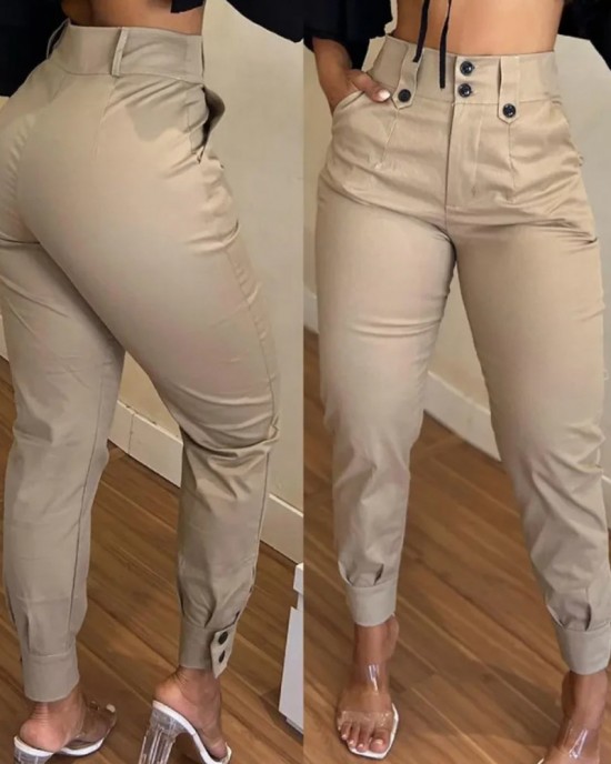 High-Rise Button-Down Cargo Pants