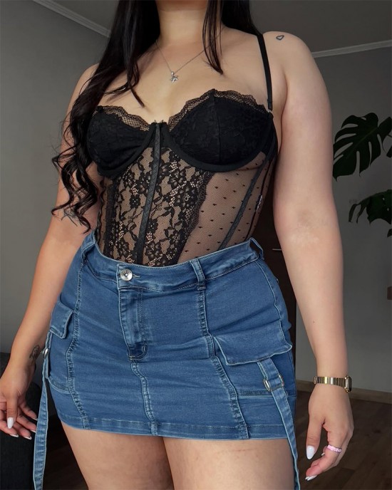 Lined Denim Cargo Shorts Skirt Lined Denim Cargo Shorts Skirt