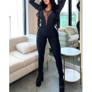 Bakc Open Skinny Long Sleeves Jumpsuit