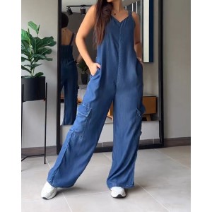 Loose Casual Pocket V-Neck Jumpsuit