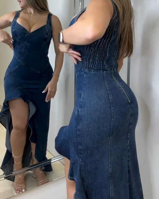 Diagonal Cut Denim Dress Diagonal Cut Denim Dress