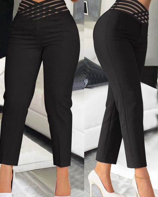 Casual Overlap Waist Hollow Out Work Pant High Waisted Pencil Stretch Pants for Women Trendy Casual Overlap Waist Hollow Out Work Pant High Waisted Pencil Stretch Pants for Women Trendy