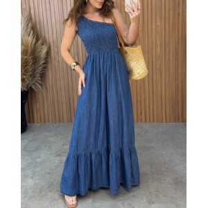 Off-the-Shoulder Slimming Denim Dress