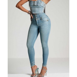 High-Waisted, Back-Zip Skinny Jeans