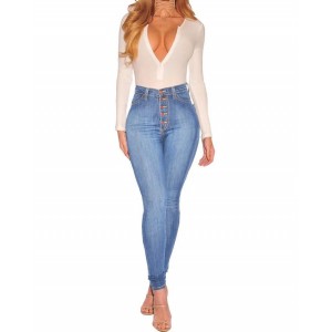 High Waist Hip Lifting Slim Breasted New Stretch Skinny Jeans