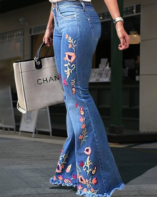 High-Elastic Embroidered Flared Jeans High-Elastic Embroidered Flared Jeans
