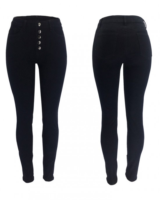 High Waist Hip Lifting Slim Breasted New Stretch Skinny Jeans