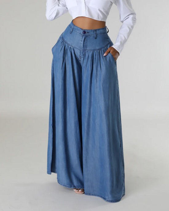 High Waist Zipper Wide Leg Denim Women Pants Jeans Casual Floor Loose Ladies Spring Longs Feminine Skirt Trousers High Waist Zipper Wide Leg Denim Women Pants Jeans Casual Floor Loose Ladies Spring Longs Feminine Skirt Trousers