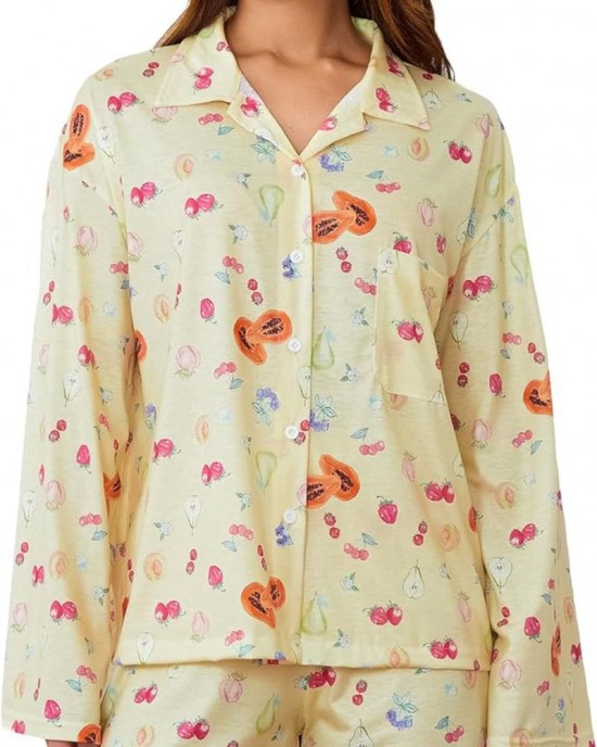 Printed Long Sleeves Button Shirt Shorts Set Printed Long Sleeves Button Shirt Shorts Set
