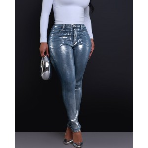 Silver-Tone Skinny Stretch Jeans