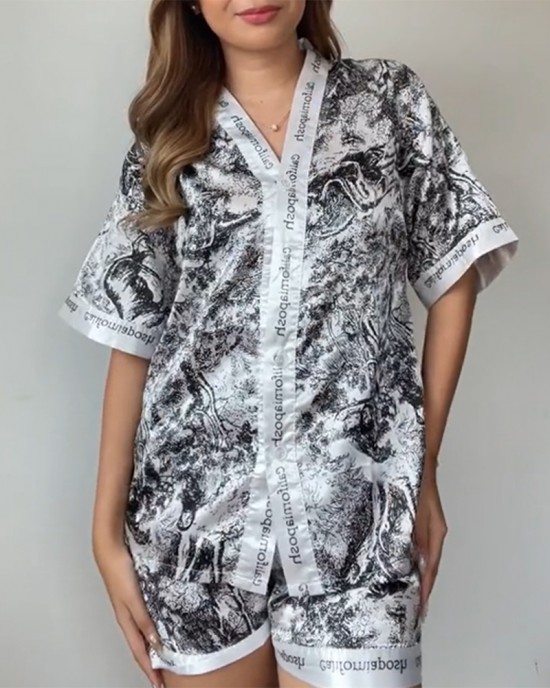 Colorblock Button Short Pajama Set Colorblock Button Short Pajama Set