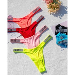 Sexy Low-Waisted Rhinestone Thong In Fine Shiny Fabrics