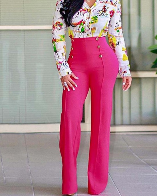 Stylish Slim Personality Double Breasted Flared Pants Stylish Slim Personality Double Breasted Flared Pants