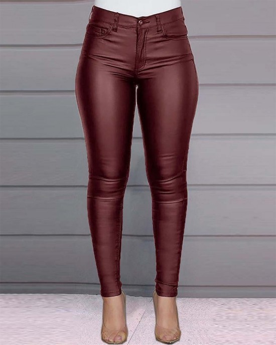 Casual Sexy Solid Color Pu Leather Pants Casual Sexy Solid Color Pu Leather Pants