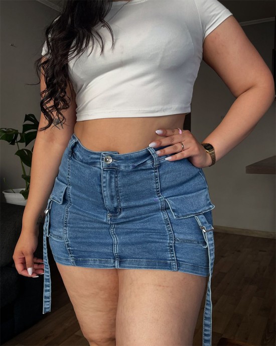 Lined Denim Cargo Shorts Skirt Lined Denim Cargo Shorts Skirt