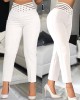 Casual Overlap Waist Hollow Out Work Pant High Waisted Pencil Stretch Pants for Women Trendy Casual Overlap Waist Hollow Out Work Pant High Waisted Pencil Stretch Pants for Women Trendy