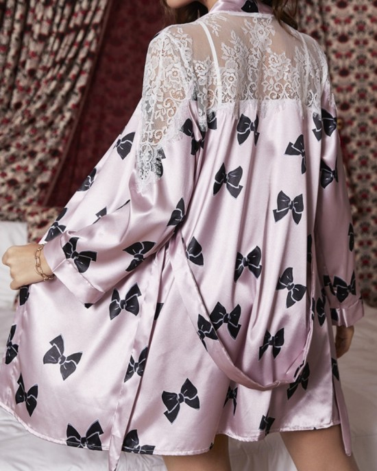 Pink Bow Pajama Gown Set Pink Bow Pajama Gown Set