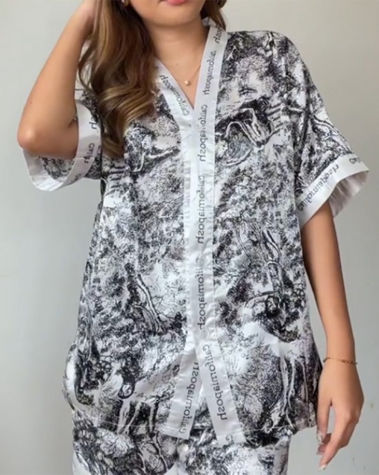 Colorblock Button Short Pajama Set Colorblock Button Short Pajama Set