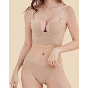 Push Up Low Back Plunge Bra Cleavage-Boosting Light Padding Bra Underwear