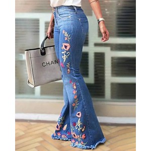 High-Elastic Embroidered Flared Jeans