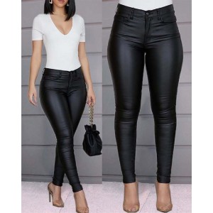Casual Sexy Solid Color Pu Leather Pants