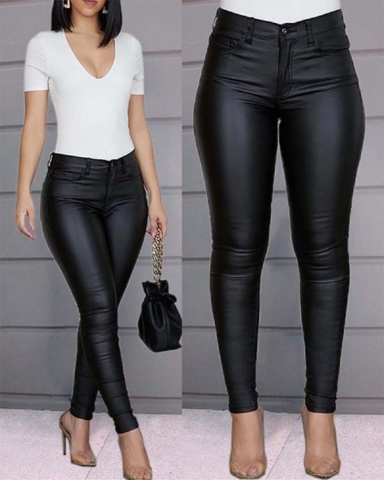 Casual Sexy Solid Color Pu Leather Pants Casual Sexy Solid Color Pu Leather Pants