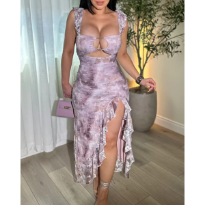 Gentle And Sexy Slim Fit Bevel Lace Long Dress