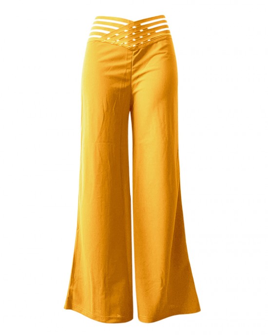 Pants Wide Leg Y2k High Waist Pants Sexy Crisscross Sheer Mesh Office Chic Flared Trousers Spicy Kpop Street Casual Korean Female Pant