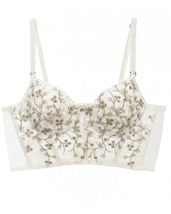 Embroidered Lace and Steel Bone Overlay French Lingerie Bra Set