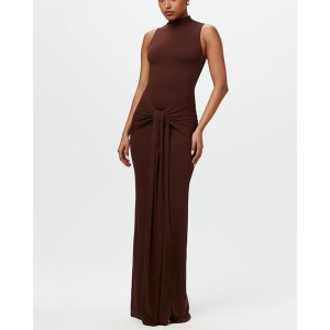 Fashion Solid Color Round Neck Sleeveless Strappy Slim Hip Dress