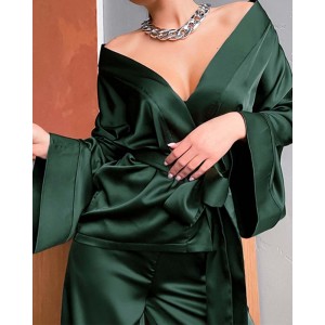 Satin Tinted Shirt With Lace-Up Nightgown