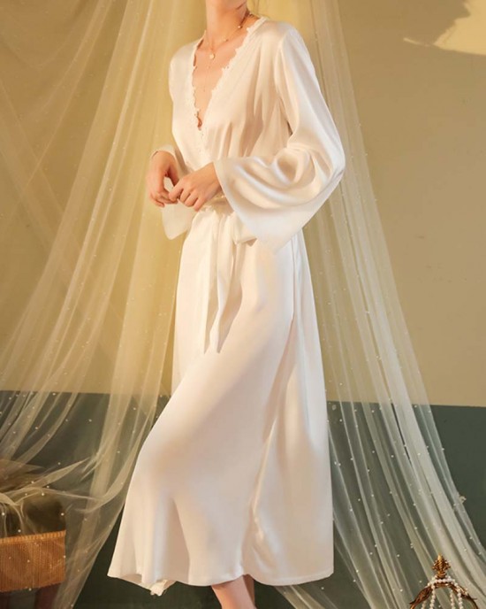 Sexy Nightgown Long Bathrobe Pajamas Women Long Sleeve Backless Women Satin Home Clothes Sexy Nightgown Long Bathrobe Pajamas Women Long Sleeve Backless Women Satin Home Clothes