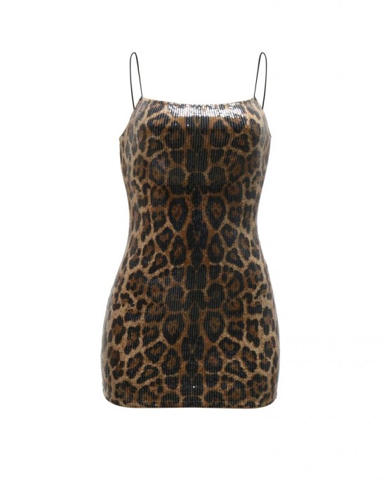 Sequined Suspender Leopard Print Hip Dress Sequined Suspender Leopard Print Hip Dress