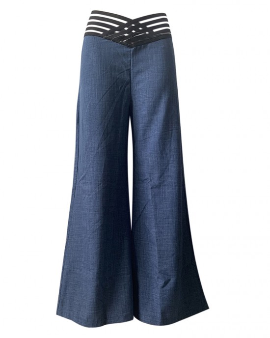 Pants Wide Leg Y2k High Waist Pants Sexy Crisscross Sheer Mesh Office Chic Flared Trousers Spicy Kpop Street Casual Korean Female Pant