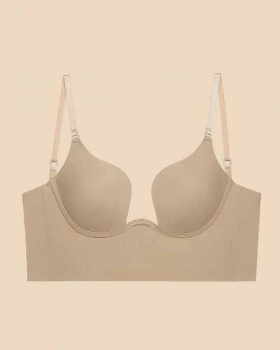 Push Up Low Back Plunge Bra Cleavage-Boosting Light Padding Bra Underwear