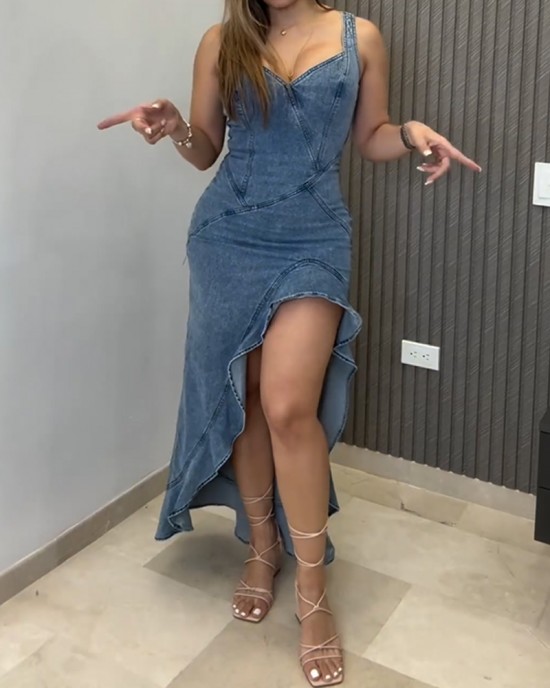Diagonal Cut Denim Dress Diagonal Cut Denim Dress