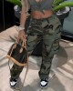 High-Rise Straight-Leg Camouflage Cargo Trousers