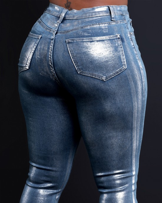 Silver-Tone Skinny Stretch Jeans