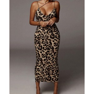 Fashionable And Sexy V-Neck Backless Printed Dress