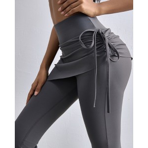 Fake Two-Piece Flared Side Drawstring Yoga Pants