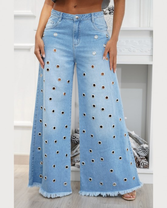 Pants Palazzo Eyelets Jeans Pants Palazzo Eyelets Jeans