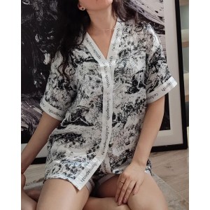 Colorblock Button Short Pajama Set