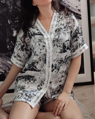 Colorblock Button Short Pajama Set