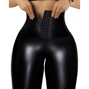 Buttoned High Waisted Leather Pants