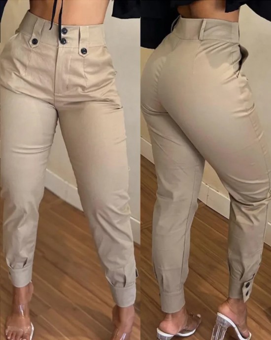 High-Rise Button-Down Cargo Pants