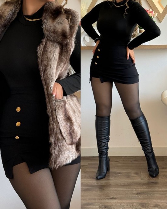 Three-Button Front Slit Shorts Skirt Three-Button Front Slit Shorts Skirt